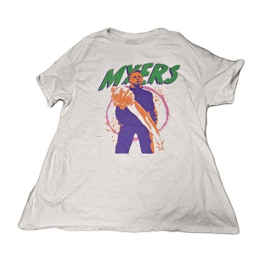 Official Michael Meyers T-Shirt Halloween Movie Colorful Meyers White Cotton Xl